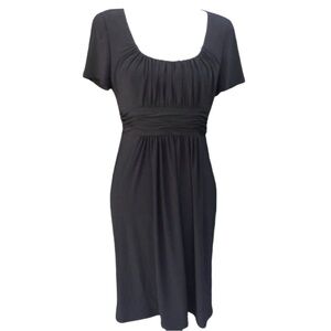 Evan Picone Black Dress Gathered Waist Scoop Neck Short Sleeve Size 14 spandex